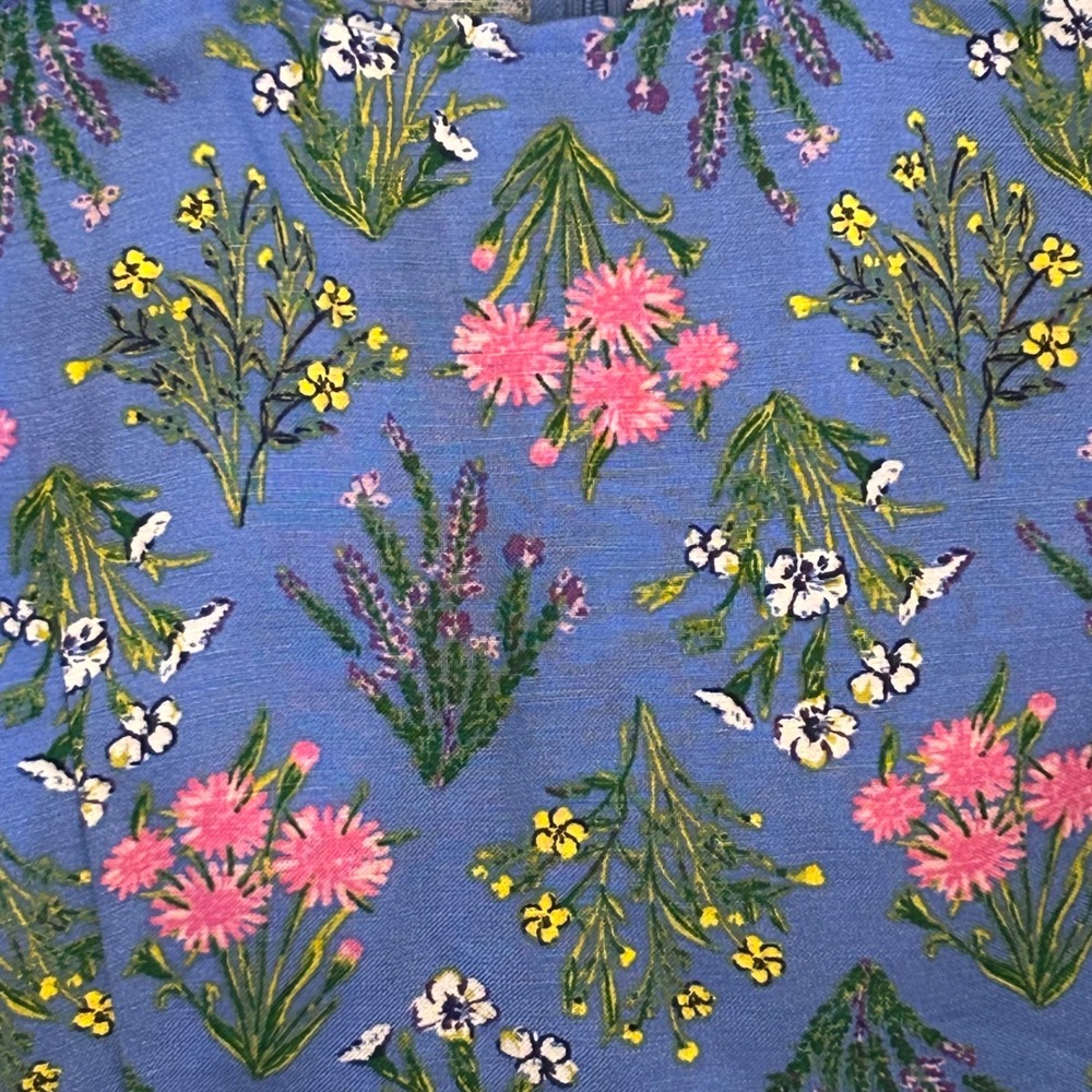 NWT LOFT Size 2 Floral Babydoll Dress Puff Sleeve Blue Linen Cottagecore - Picture 12 of 12
